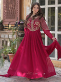 Amazing Pink Sequins Work Georgette Festive Wear Gown With Dupatta - Zeel Clothing