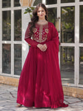 Amazing Pink Sequins Work Georgette Festive Wear Gown With Dupatta - Zeel Clothing