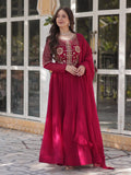Amazing Pink Sequins Work Georgette Festive Wear Gown With Dupatta - Zeel Clothing