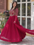 Amazing Pink Sequins Work Georgette Festive Wear Gown With Dupatta - Zeel Clothing
