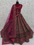 Amazing Pink Velvet Bridal Lehenga Choli With Double Dupatta - Zeel Clothing