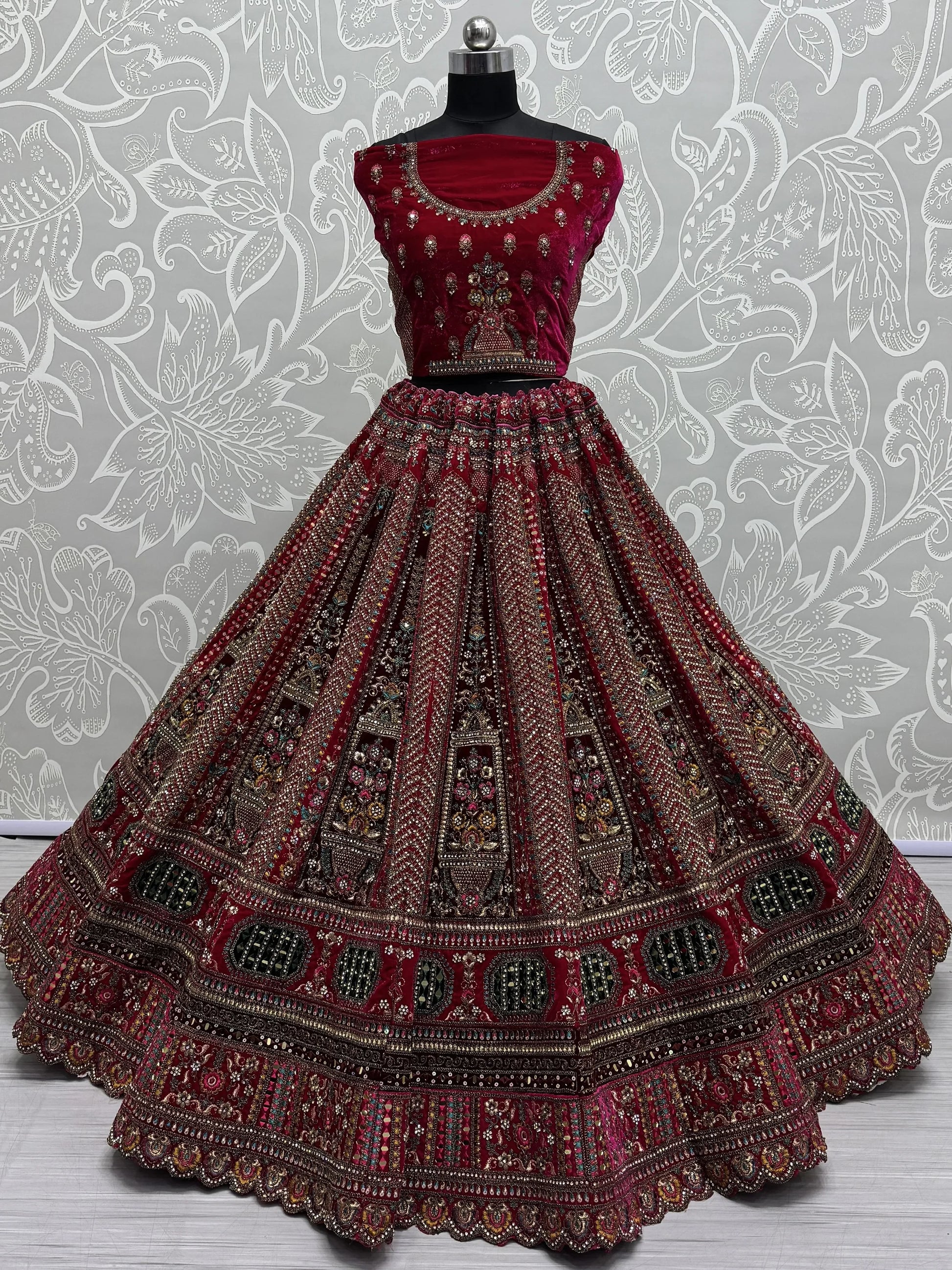 Amazing Pink Velvet Bridal Lehenga Choli With Double Dupatta - Zeel Clothing