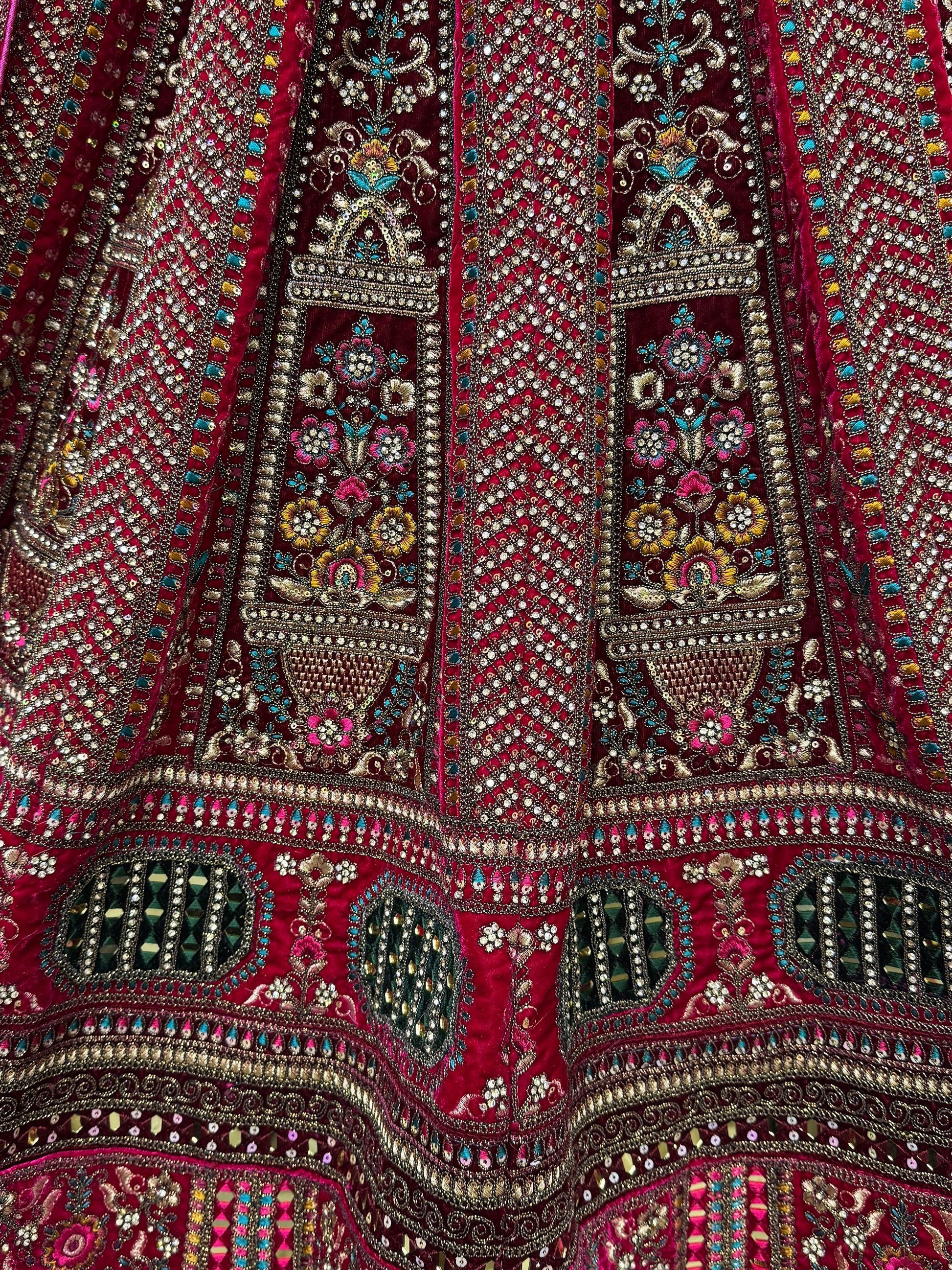 Amazing Pink Velvet Bridal Lehenga Choli With Double Dupatta - Zeel Clothing