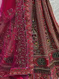 Amazing Pink Velvet Bridal Lehenga Choli With Double Dupatta - Zeel Clothing