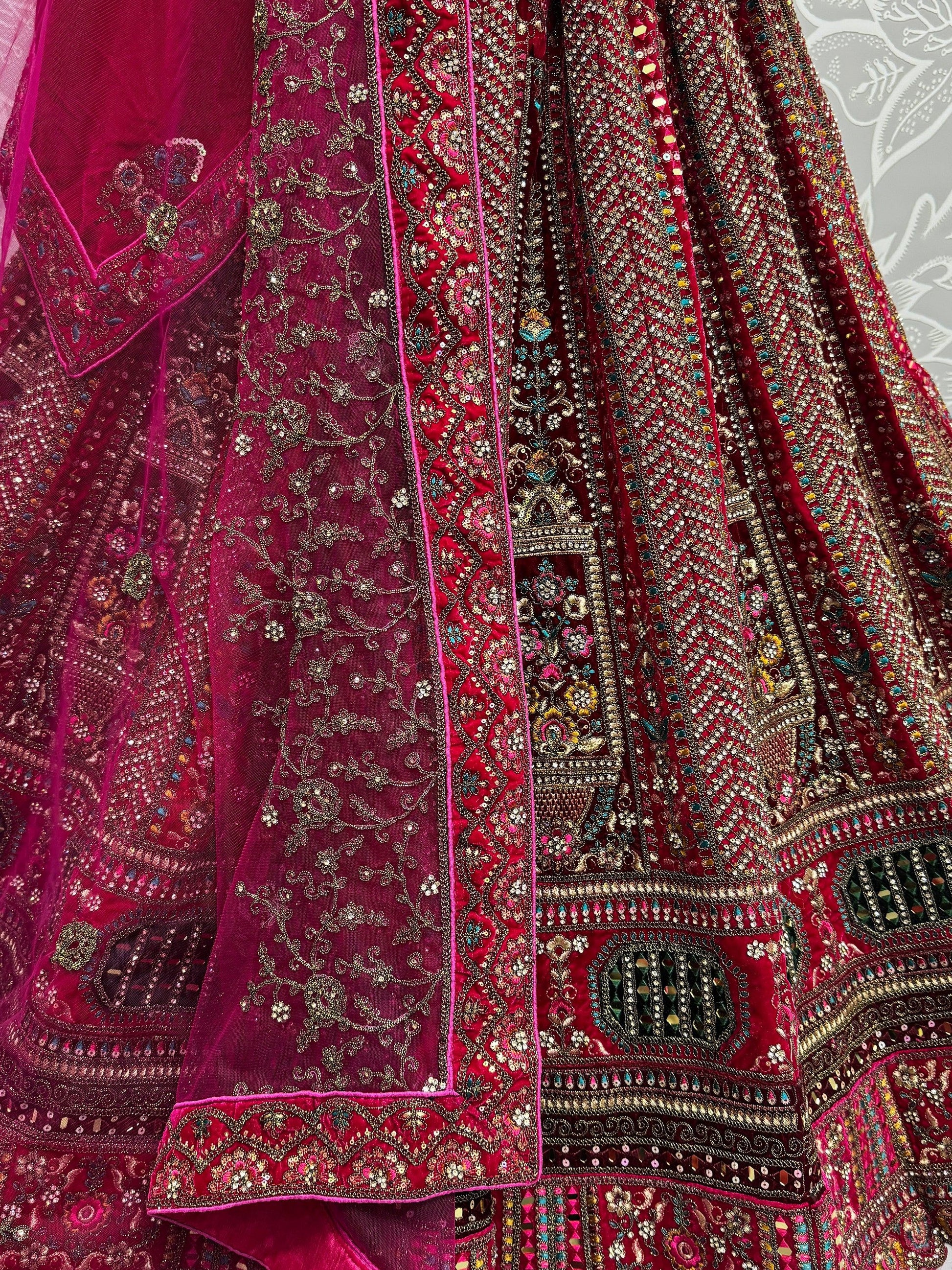 Amazing Pink Velvet Bridal Lehenga Choli With Double Dupatta - Zeel Clothing