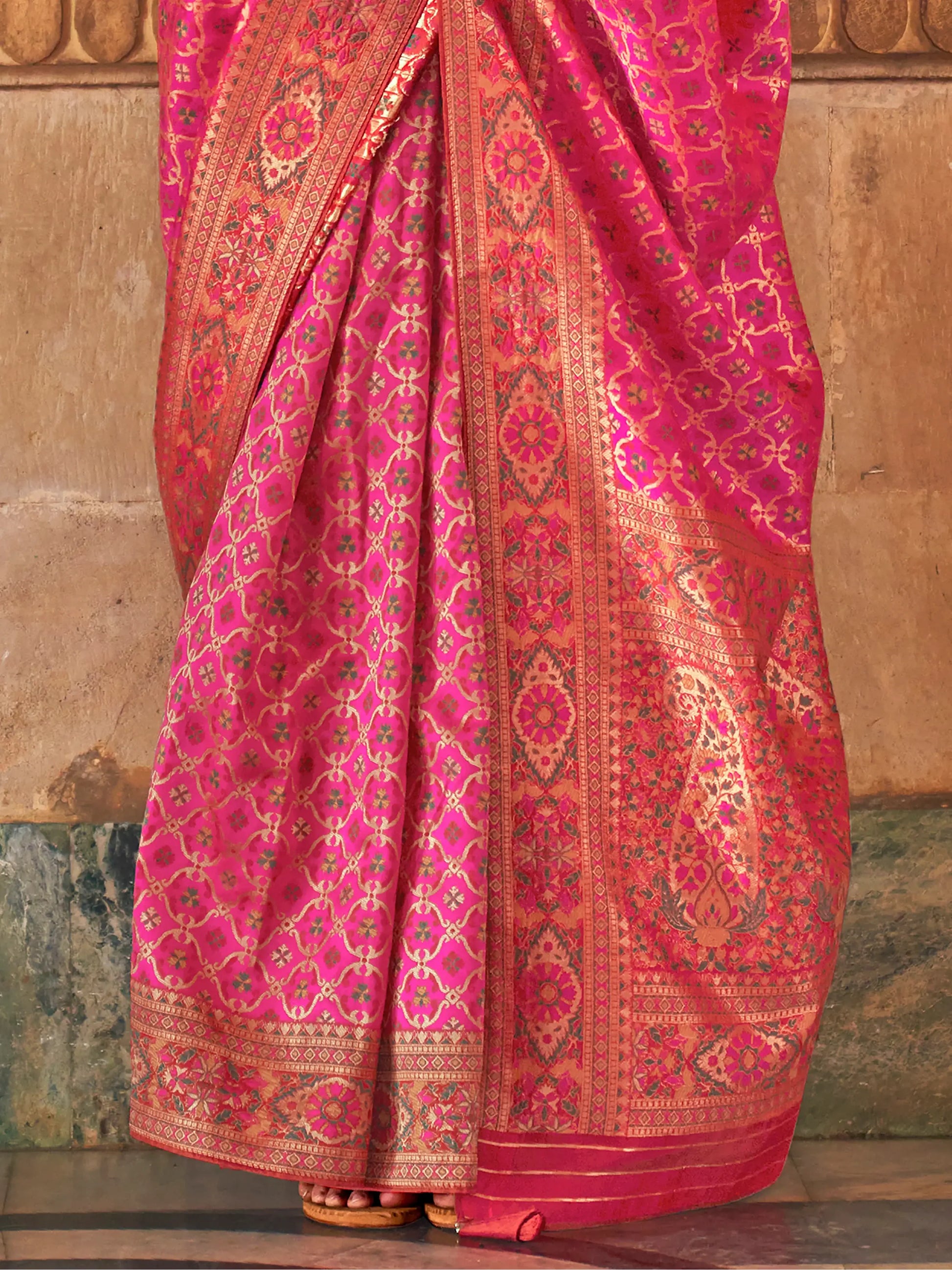 Amazing Pink Weaving Silk Wedding Wear Saree With Blouse - Zeel Clothing