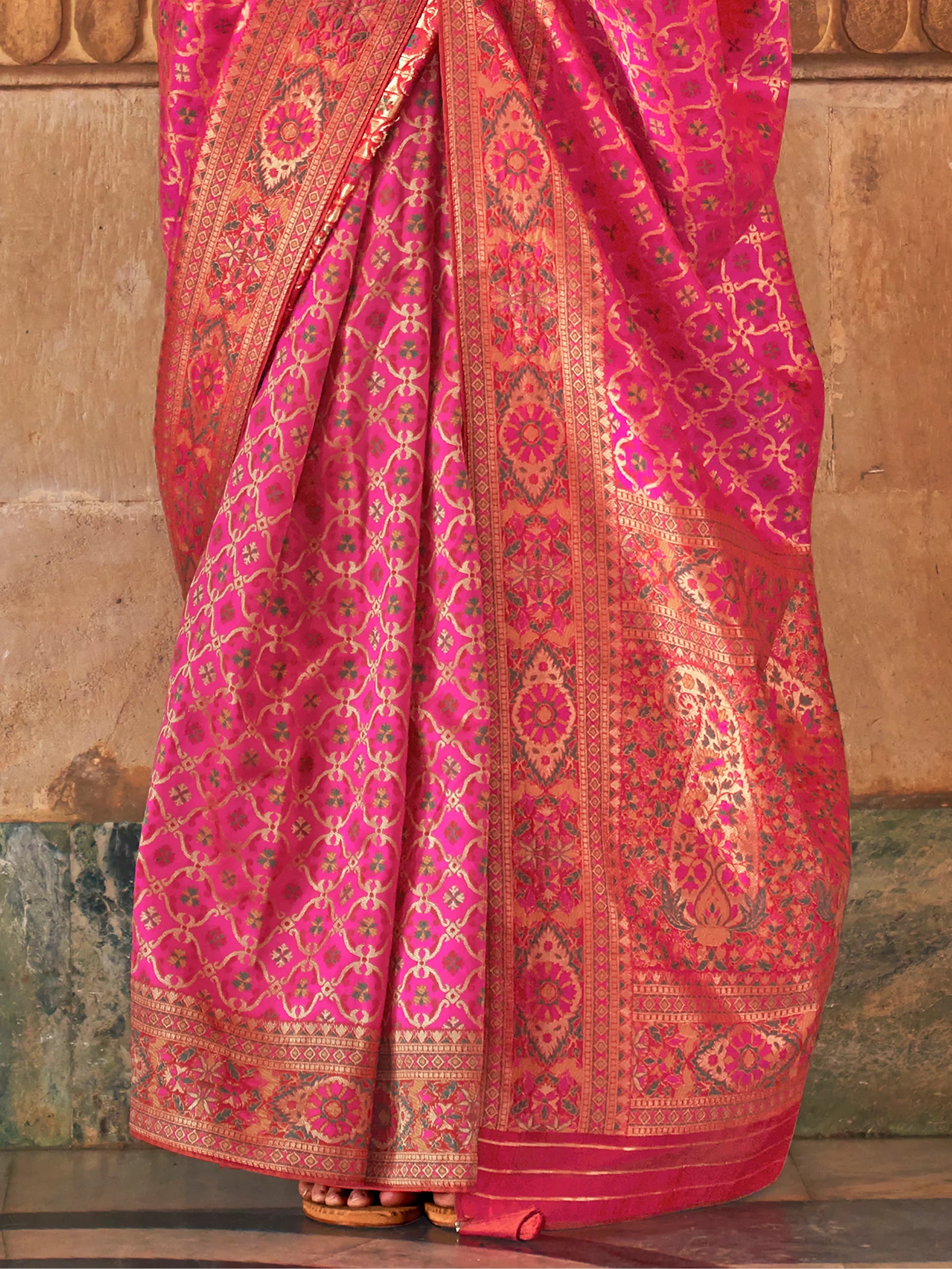 Amazing Pink Weaving Silk Wedding Wear Saree With Blouse - Zeel Clothing