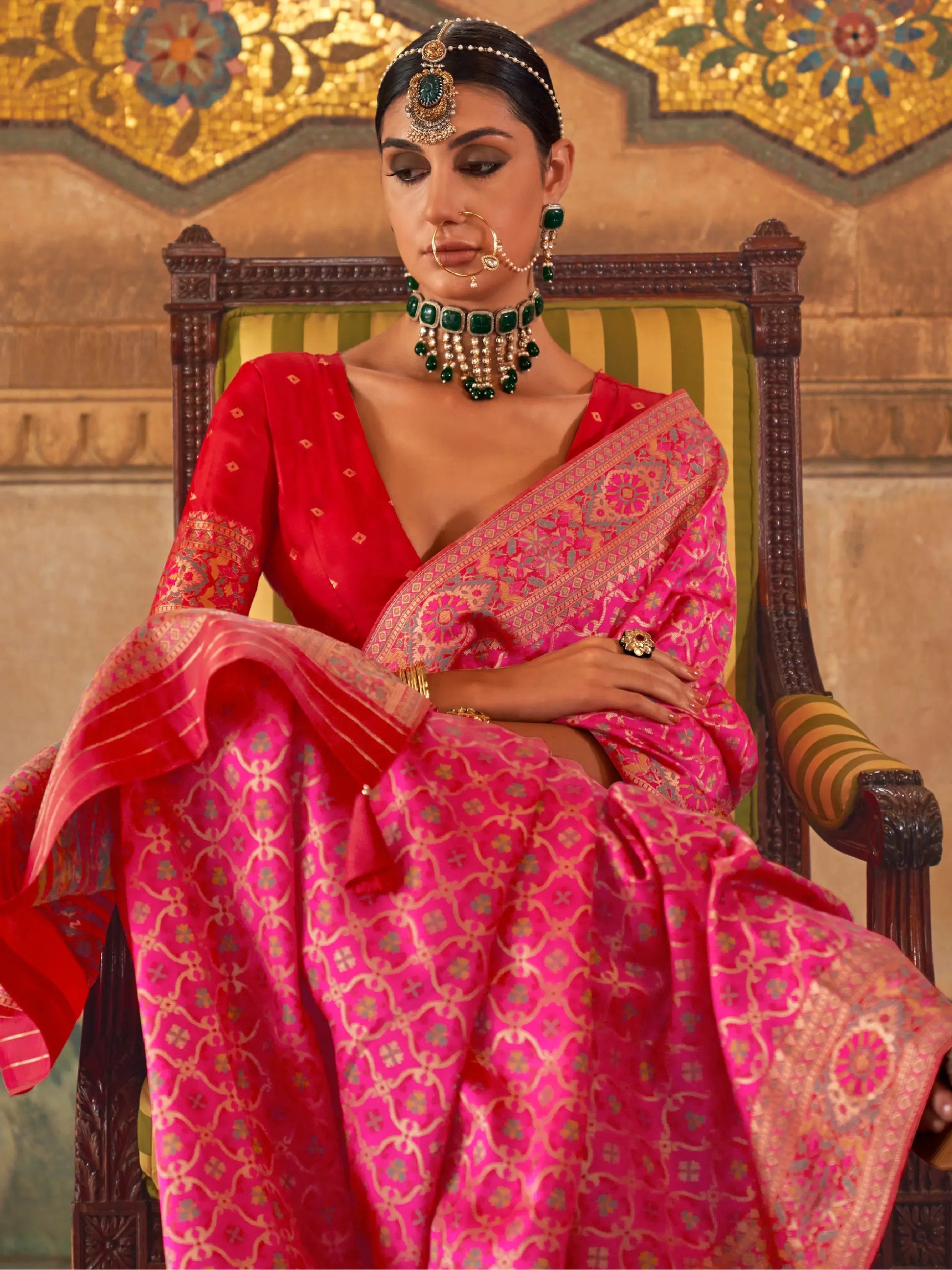 Amazing Pink Weaving Silk Wedding Wear Saree With Blouse - Zeel Clothing
