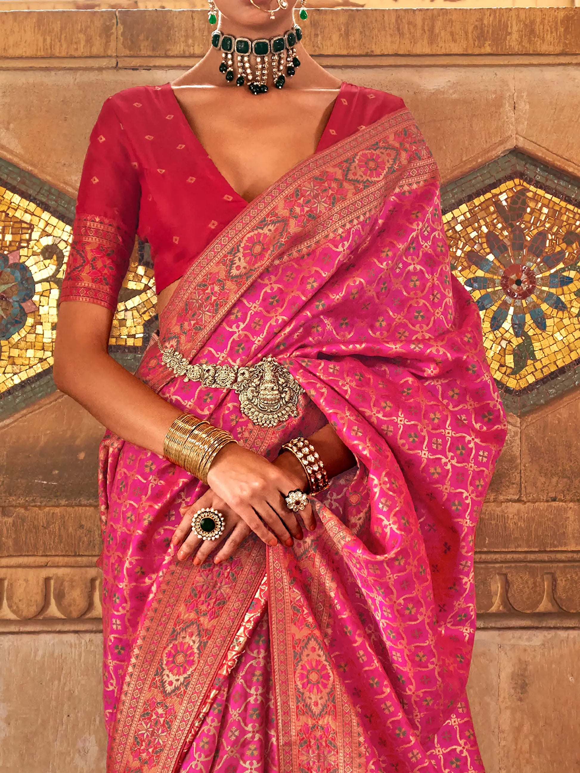 Amazing Pink Weaving Silk Wedding Wear Saree With Blouse - Zeel Clothing