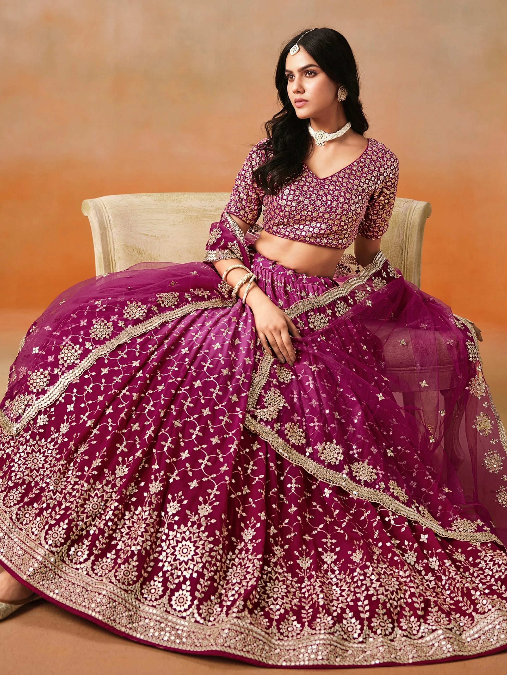 Amazing Pink Zari Embroidered Lehenga Choli With Dupatta - Zeel Clothing