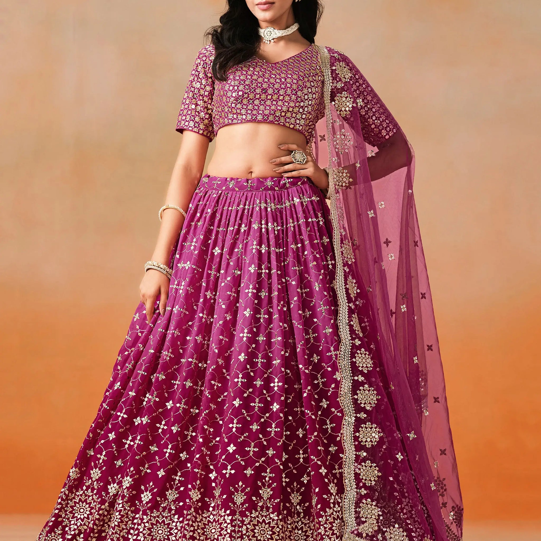 Amazing Pink Zari Embroidered Lehenga Choli With Dupatta - Zeel Clothing