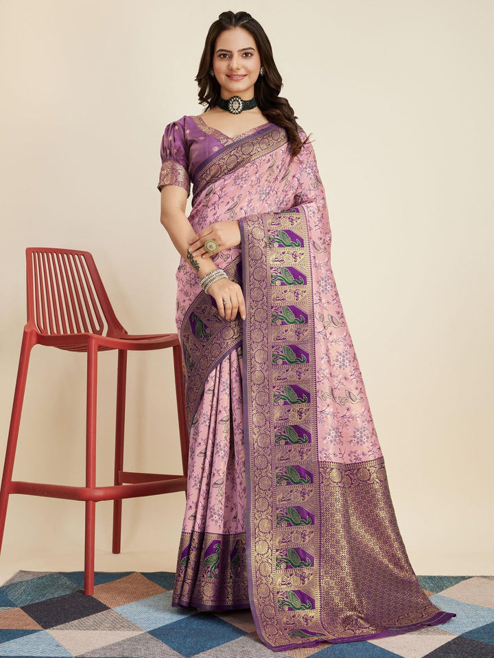 Amazing Pink Zari Weaving Banarasi Silk Traditional Saree With Blouse