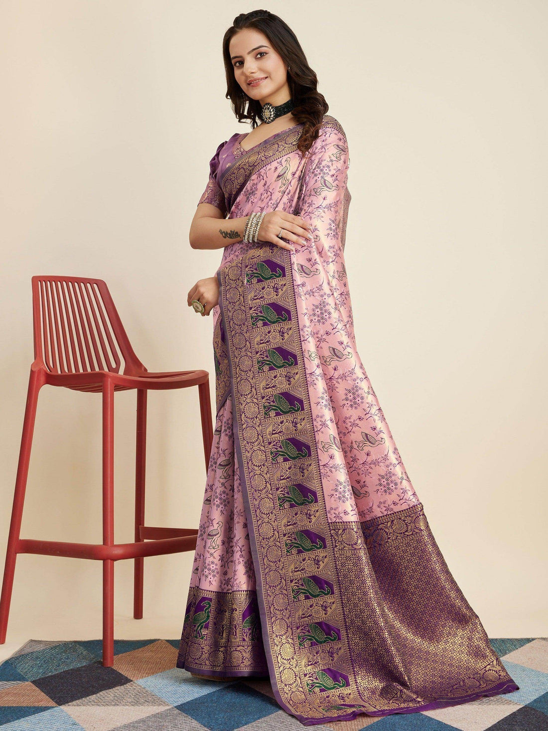 Amazing Pink Zari Weaving Banarasi Silk Traditional Saree With Blouse - Zeel Clothing