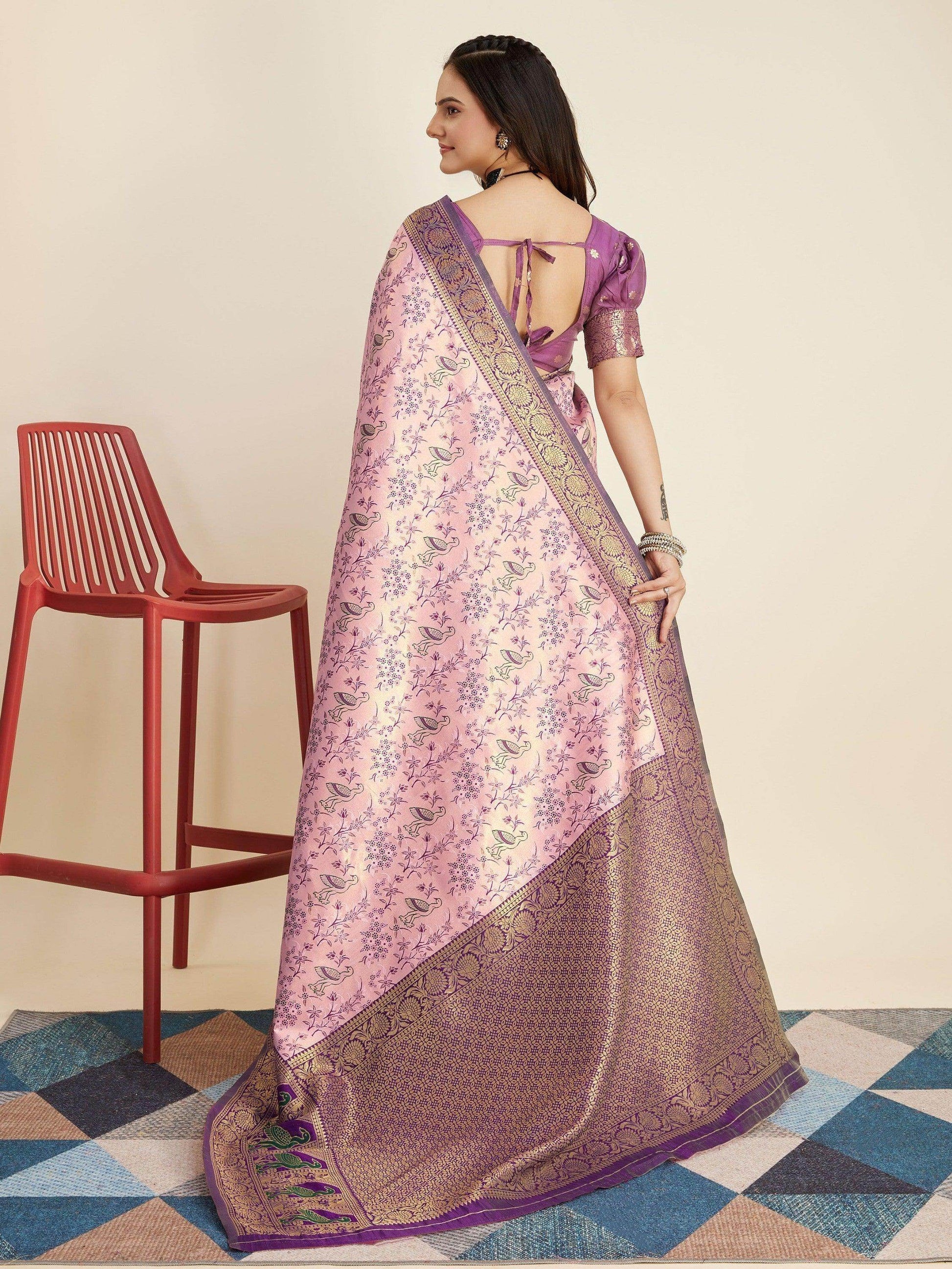 Amazing Pink Zari Weaving Banarasi Silk Traditional Saree With Blouse - Zeel Clothing