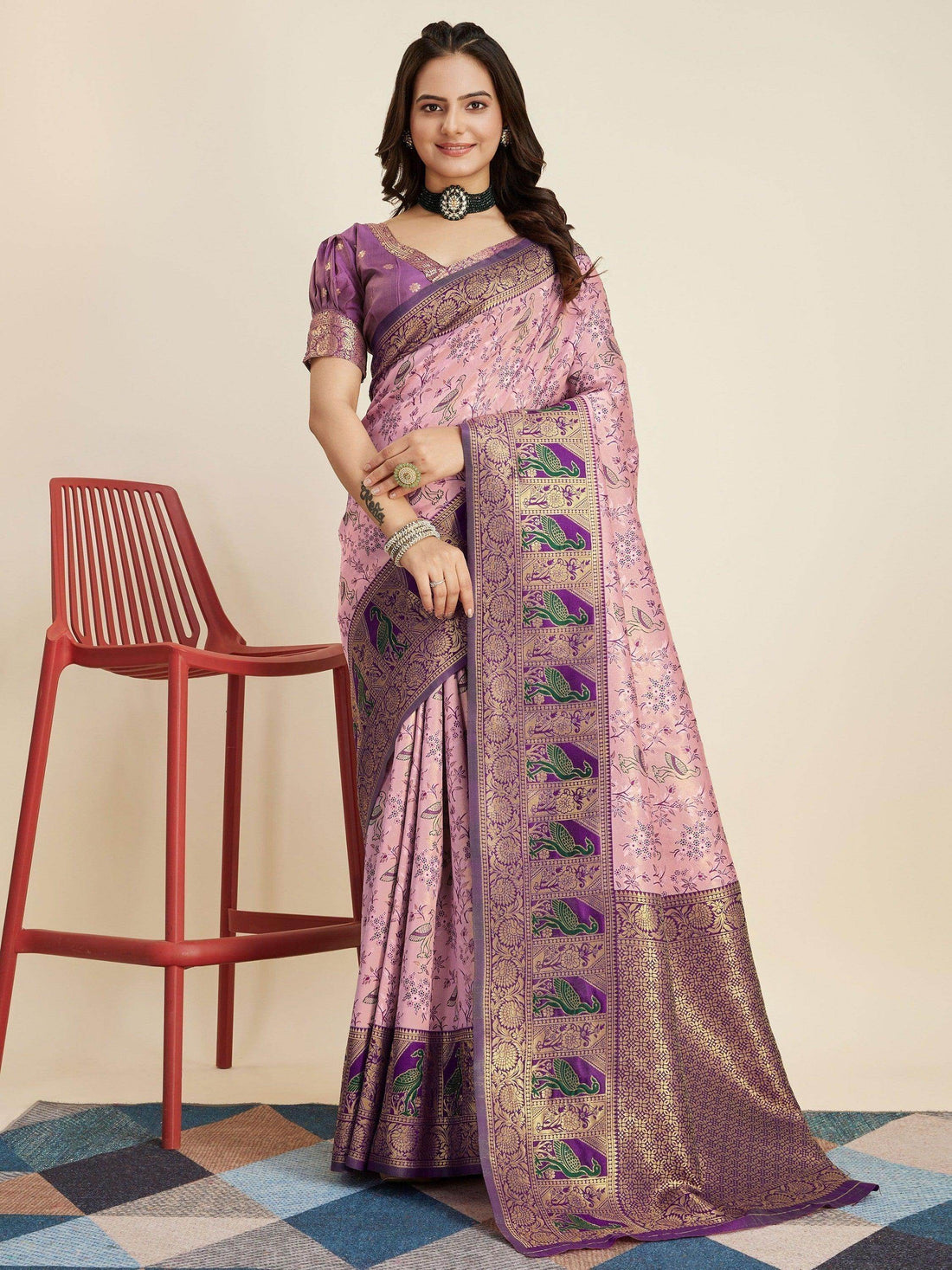 Amazing Pink Zari Weaving Banarasi Silk Traditional Saree With Blouse - Zeel Clothing