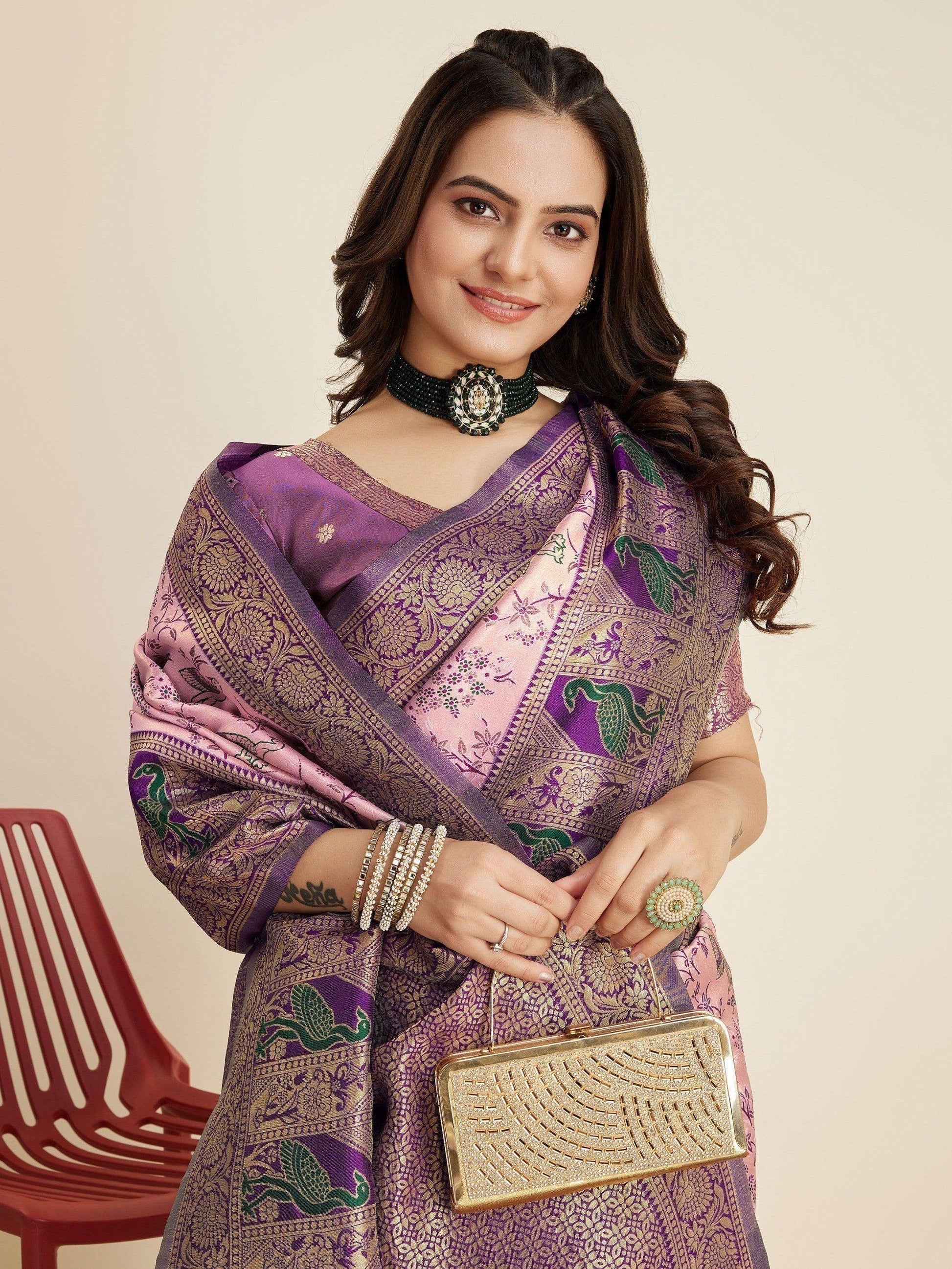 Amazing Pink Zari Weaving Banarasi Silk Traditional Saree With Blouse - Zeel Clothing