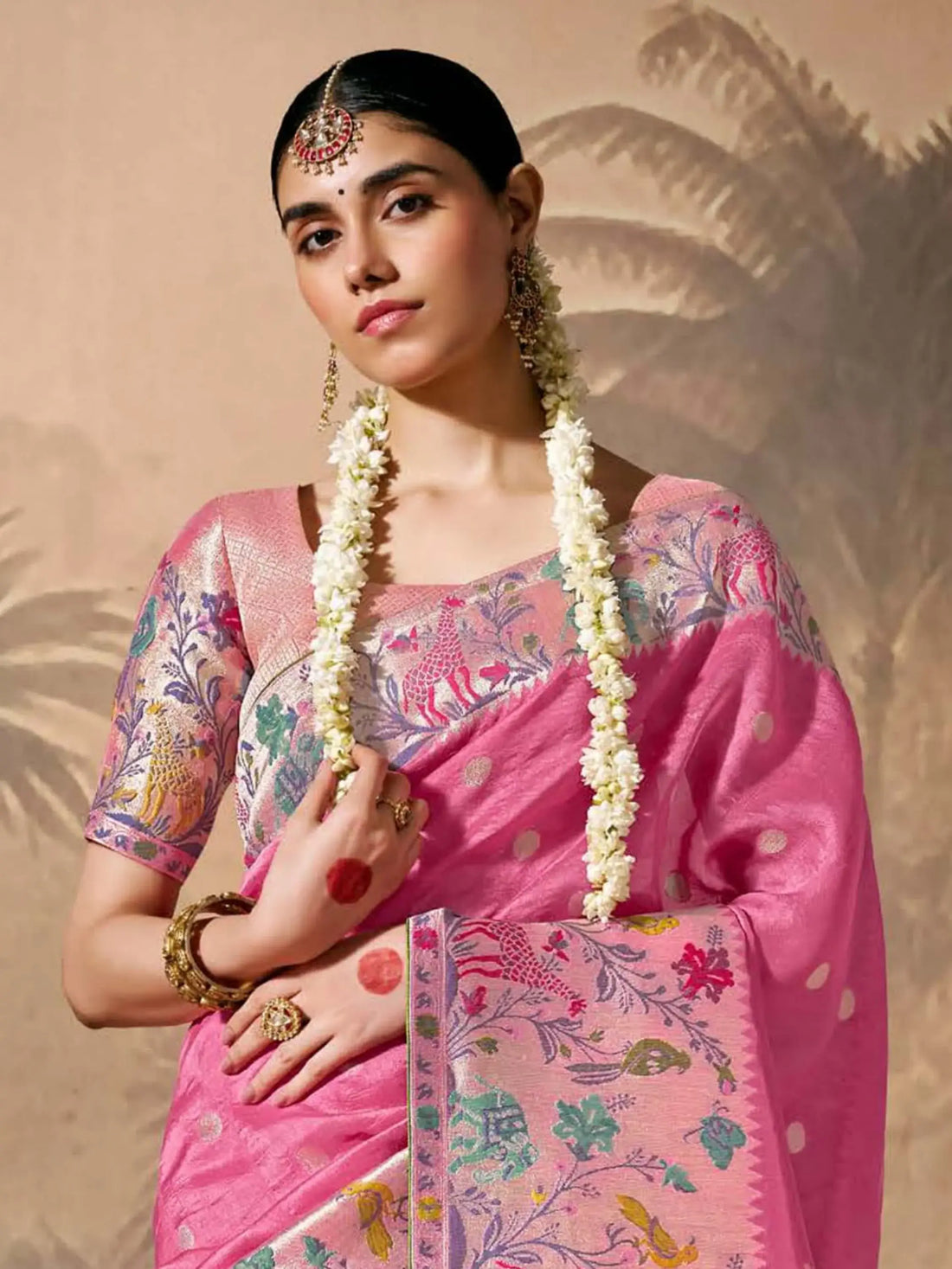 Amazing Pink Zari Weaving Silk Event Wear Saree With Blouse - Zeel Clothing