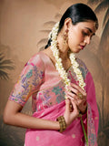 Amazing Pink Zari Weaving Silk Event Wear Saree With Blouse - Zeel Clothing
