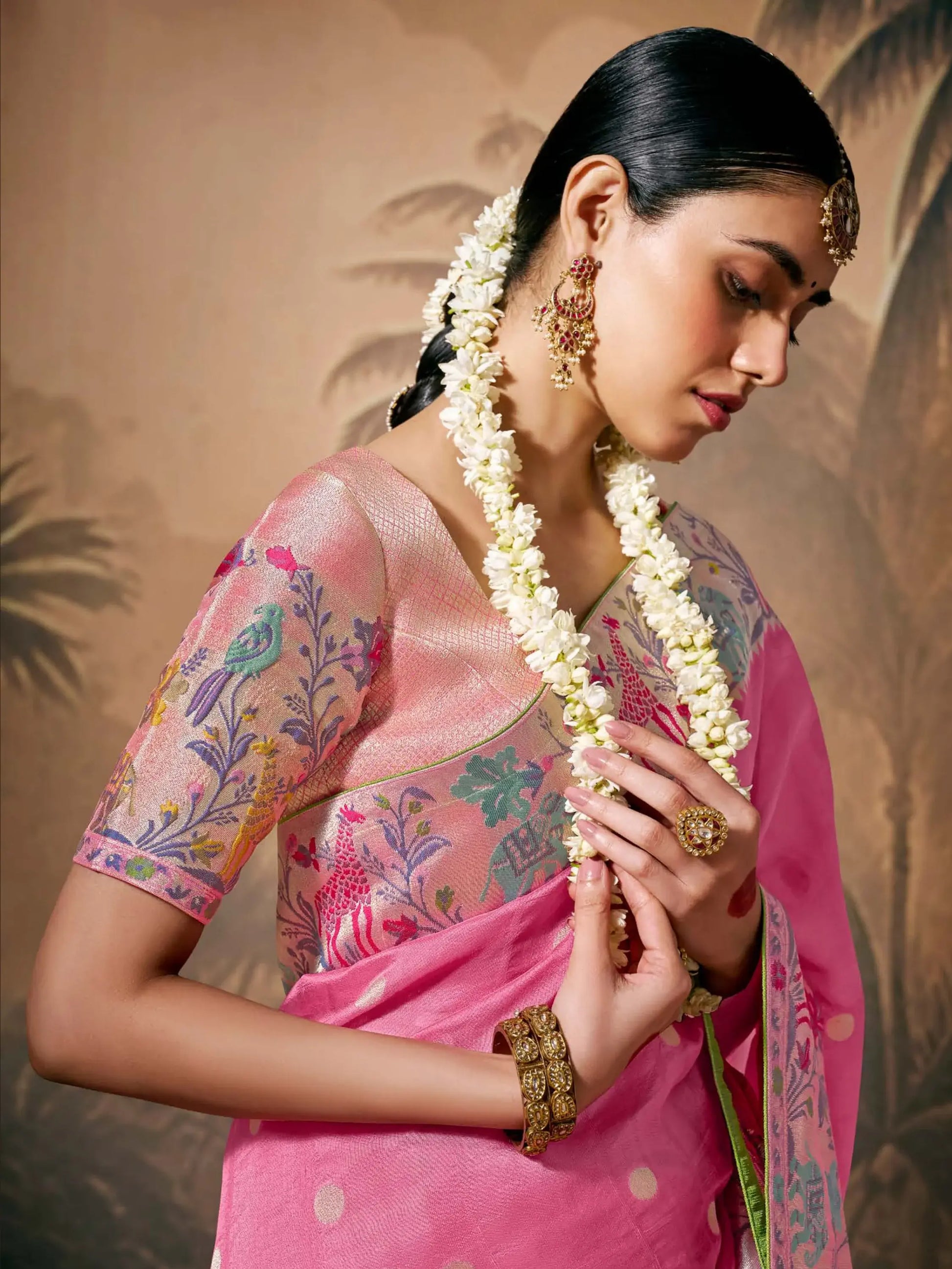Amazing Pink Zari Weaving Silk Event Wear Saree With Blouse - Zeel Clothing