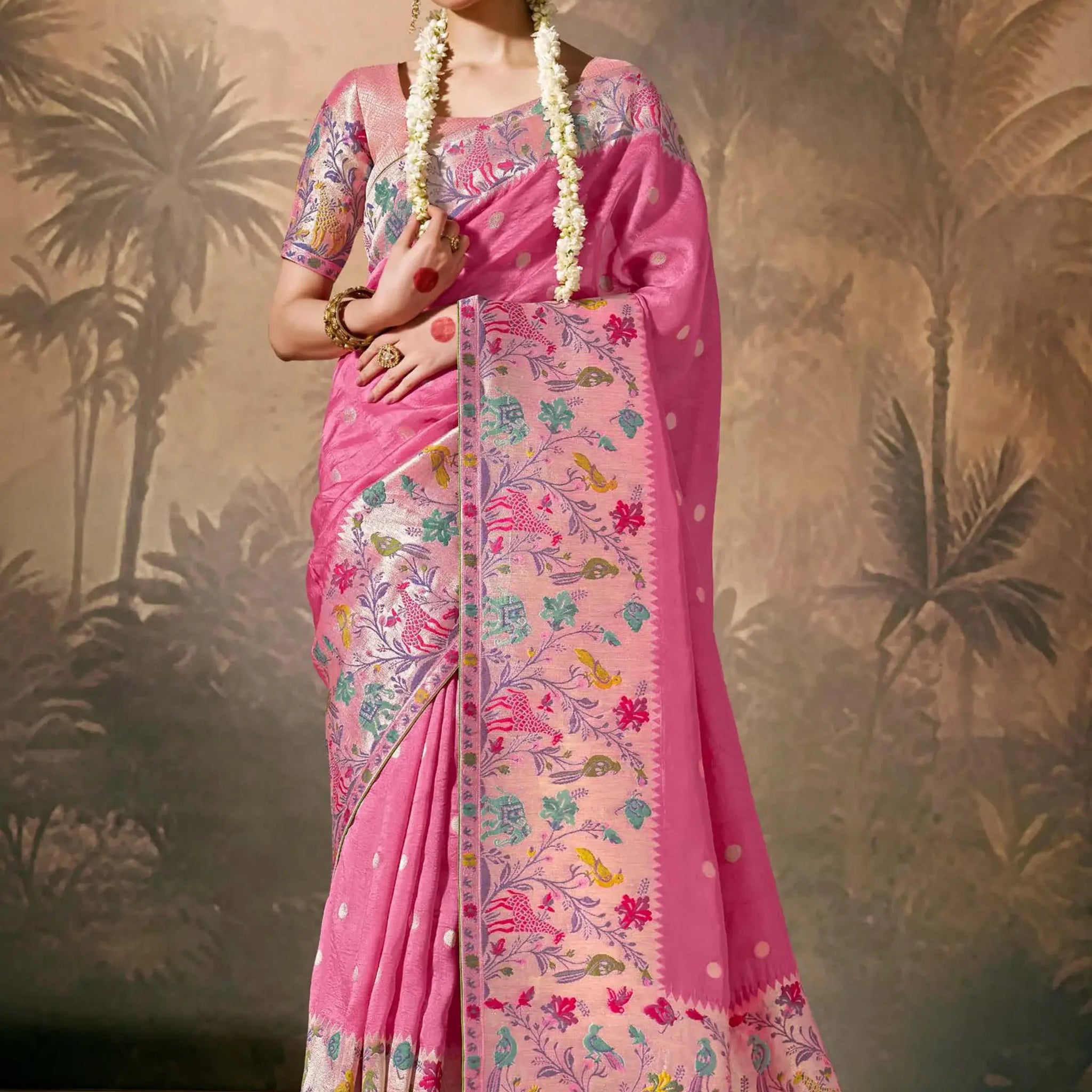 Amazing Pink Zari Weaving Silk Event Wear Saree With Blouse - Zeel Clothing