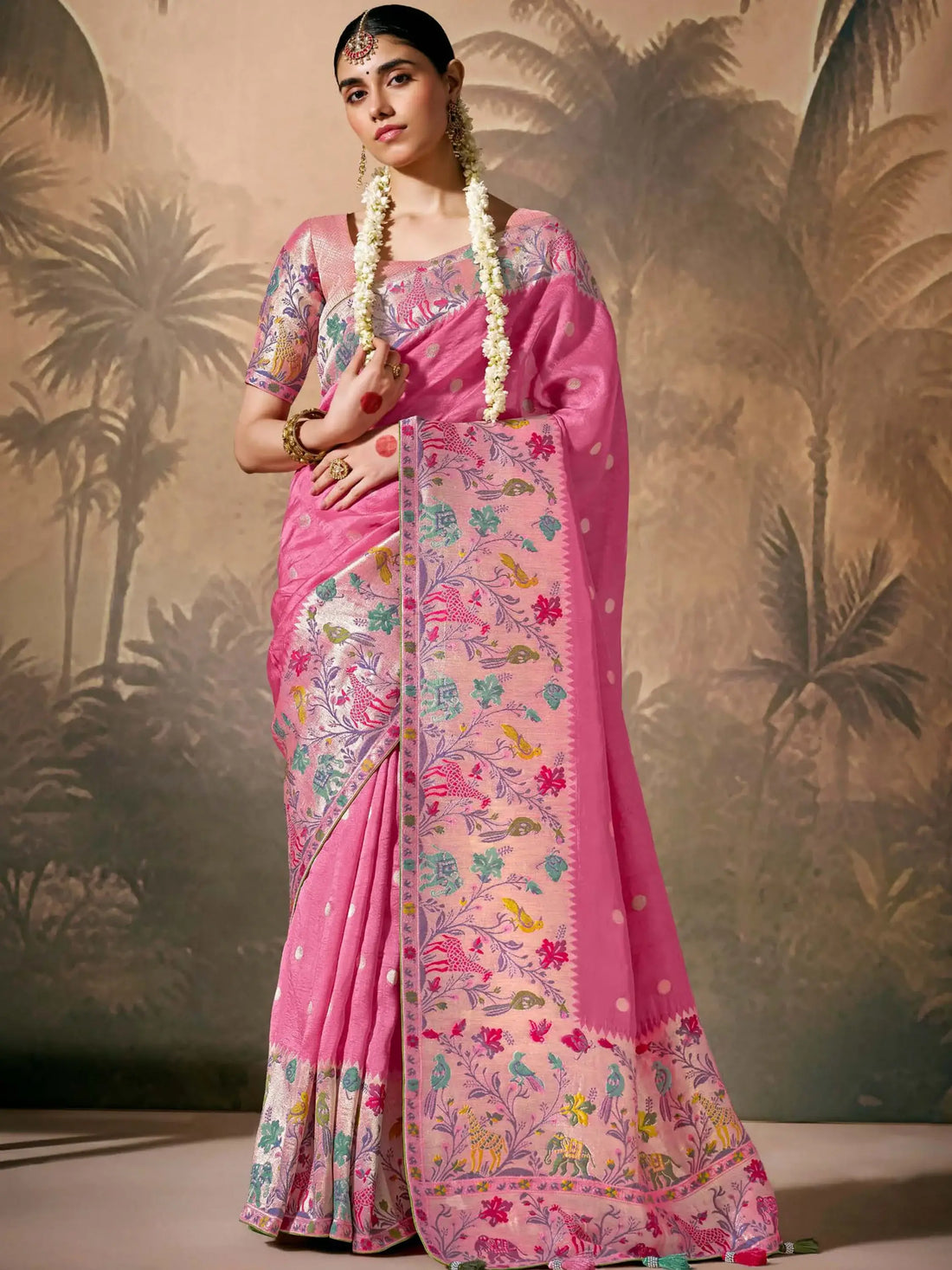 Amazing Pink Zari Weaving Silk Event Wear Saree With Blouse - Zeel Clothing