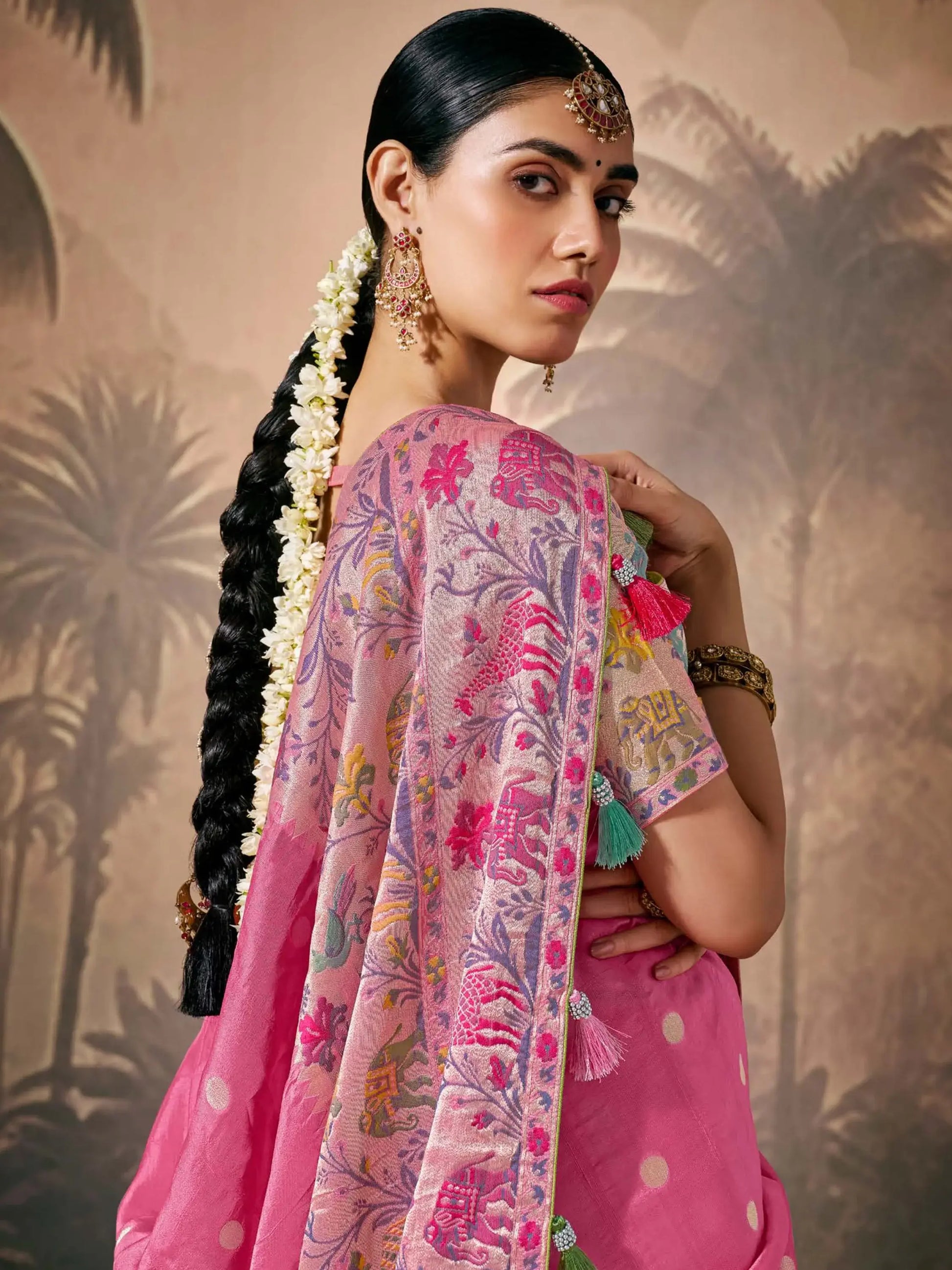 Amazing Pink Zari Weaving Silk Event Wear Saree With Blouse - Zeel Clothing