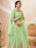 Amazing Pista Green Sequins Georgette Reception Wear Lehenga Choli - Zeel Clothing