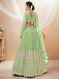 Amazing Pista Green Sequins Georgette Reception Wear Lehenga Choli - Zeel Clothing
