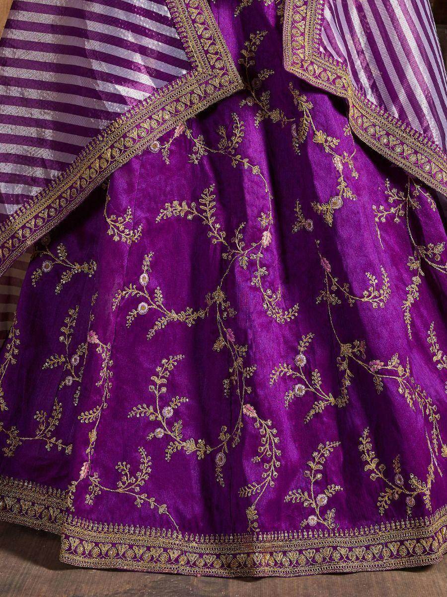 Amazing Purple Embroidered Mulberry Silk Sangeet Wear Lehenga Choli - Zeel Clothing