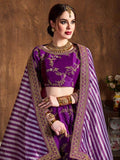 Amazing Purple Embroidered Mulberry Silk Sangeet Wear Lehenga Choli - Zeel Clothing