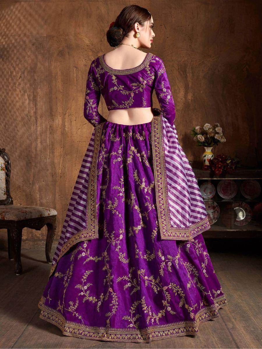 Amazing Purple Embroidered Mulberry Silk Sangeet Wear Lehenga Choli - Zeel Clothing