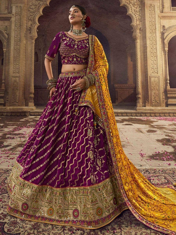 Amazing Purple Embroidered Viscose Silk Wedding Wear Lehenga Choli