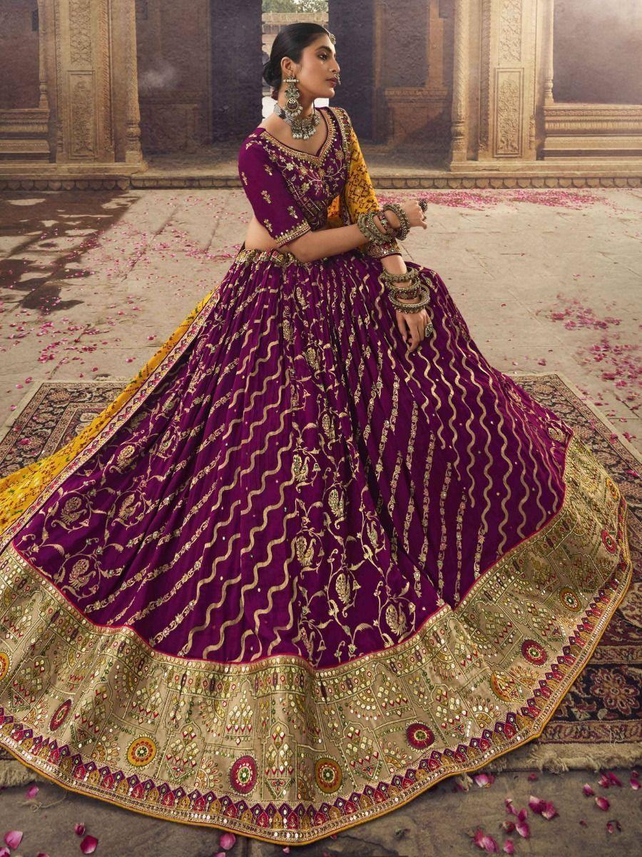 Amazing Purple Embroidered Viscose Silk Wedding Wear Lehenga Choli