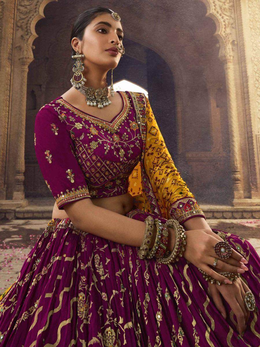 Amazing Purple Embroidered Viscose Silk Wedding Wear Lehenga Choli - Zeel Clothing
