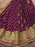 Amazing Purple Embroidered Viscose Silk Wedding Wear Lehenga Choli - Zeel Clothing
