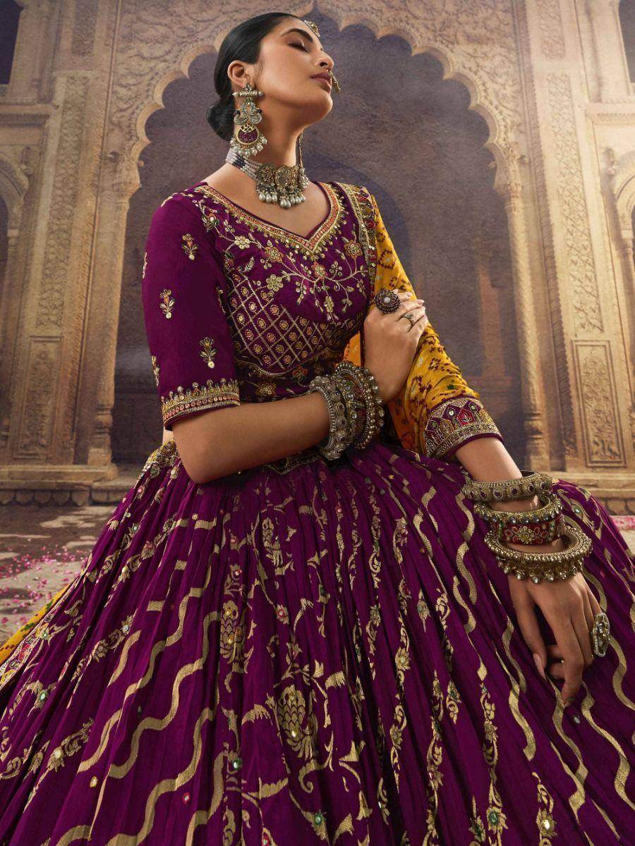 Amazing Purple Embroidered Viscose Silk Wedding Wear Lehenga Choli - Zeel Clothing