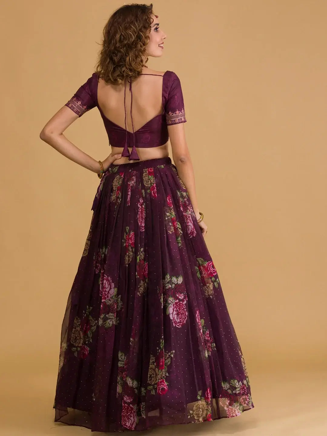 Amazing Purple Floral Printed Organza Sangeet Wear Lehenga Choli - Zeel Clothing
