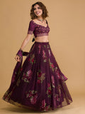 Amazing Purple Floral Printed Organza Sangeet Wear Lehenga Choli