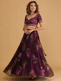 Amazing Purple Floral Printed Organza Sangeet Wear Lehenga Choli - Zeel Clothing