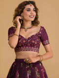 Amazing Purple Floral Printed Organza Sangeet Wear Lehenga Choli
