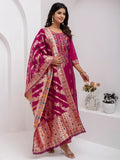 Amazing Purple Hand Work Jacquard Silk Traditional Pant Suit With Dupatta - Zeel Clothing