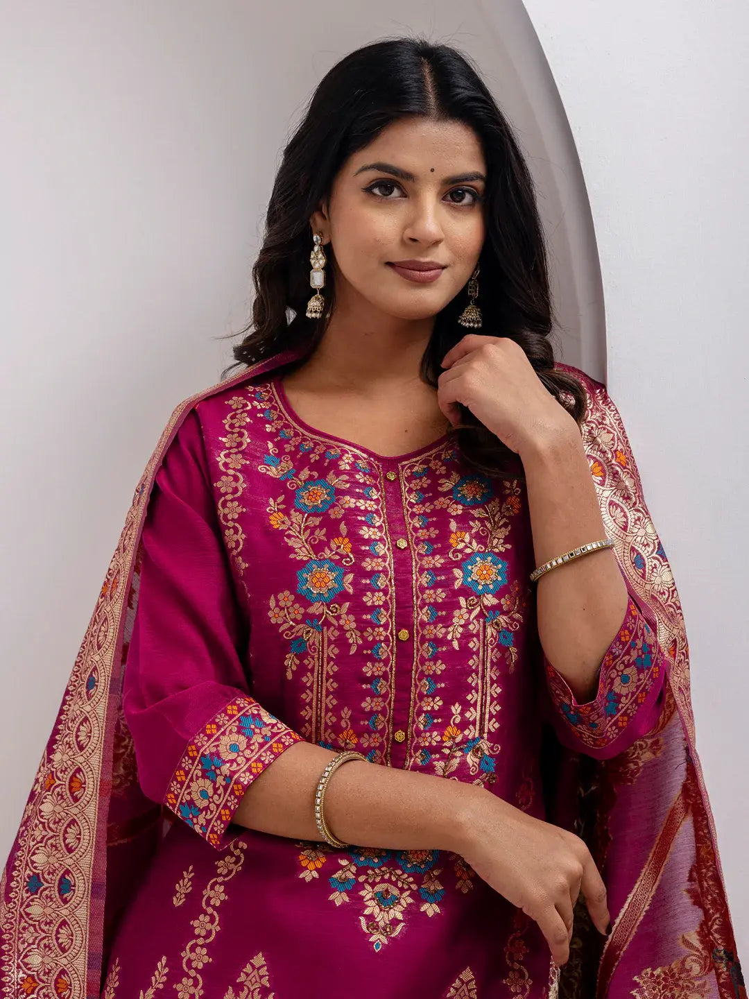 Amazing Purple Hand Work Jacquard Silk Traditional Pant Suit With Dupatta - Zeel Clothing