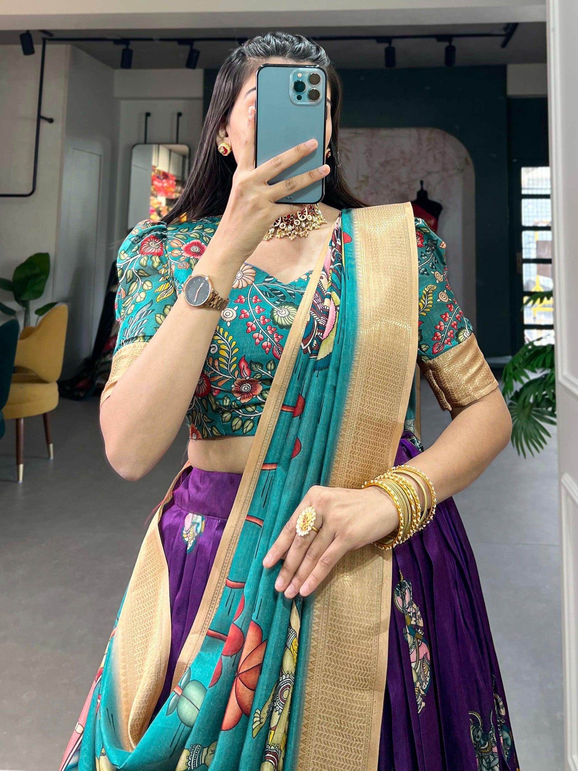 Amazing Purple Kalamkari Print Silk Festive Wear Lehenga Choli - Zeel Clothing