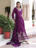 Amazing Purple Sequins Silk Wedding Wear Gown With Dupatta