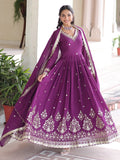 Amazing Purple Sequins Silk Wedding Wear Gown With Dupatta