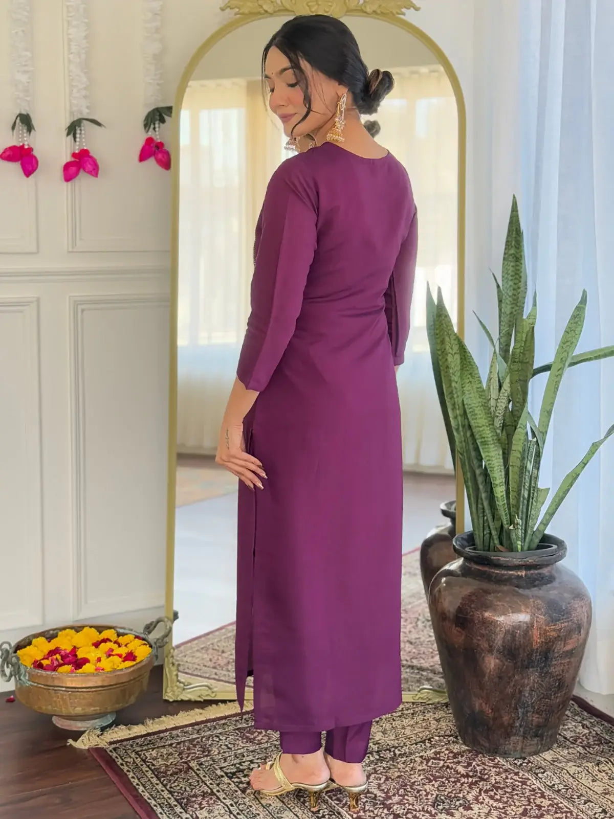 Amazing Purple Thread Embroidered Chanderi Festive Wear Pant Suit - Zeel Clothing
