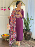 Amazing Purple Thread Embroidered Chanderi Festive Wear Pant Suit - Zeel Clothing