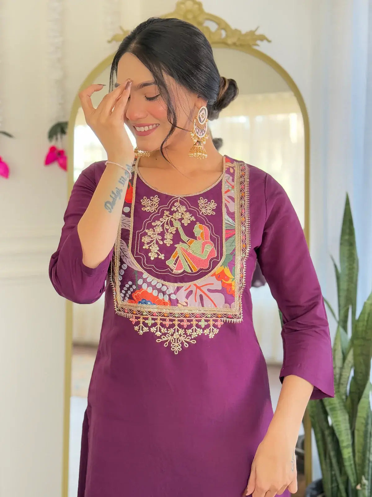 Amazing Purple Thread Embroidered Chanderi Festive Wear Pant Suit - Zeel Clothing