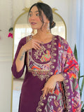 Amazing Purple Thread Embroidered Chanderi Festive Wear Pant Suit - Zeel Clothing