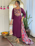 Amazing Purple Thread Embroidered Chanderi Festive Wear Pant Suit - Zeel Clothing